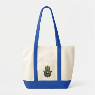 Tote Bag Paon Doré Couleurs Hamsa Saphir Troisième Œil