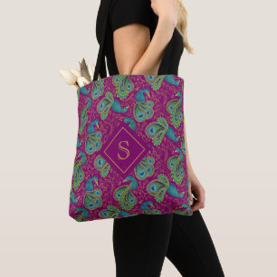 Tote Bag Paon Paisley Royal Rose Fuchsia Monogramme