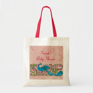 Tote Bag Paon vintage personnalisé sur le baby shower rose