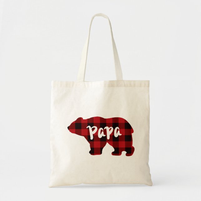 Tote Bag Papa Bear - Bison rouge et noir plaid (Devant)
