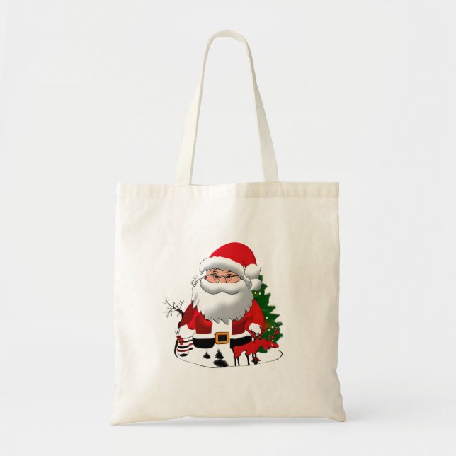 Tote Bag Papa Claus avec un renne (Devant)