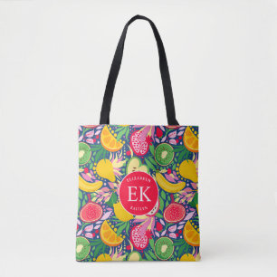 Tote Bag Papier Peint Été Aquarelle Monogramme Fruit Tropic