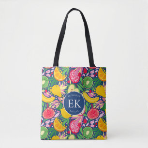 Tote Bag Papier Peint Été Aquarelle Monogramme Fruits Tropi