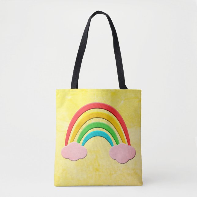 Tote Bag Papier Vieilli Coupé Arc-En-Ciel Et Nuages Roses (Devant)