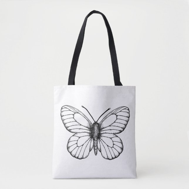 Tote Bag Papillon blanc à veine noire (Devant)