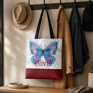 Tote Bag Papillon bleu aux accents bordeaux