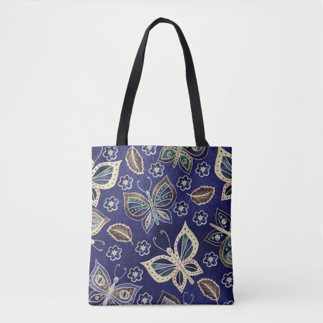 Tote Bag Papillon bleu lunaire Motif sans couture (Devant)