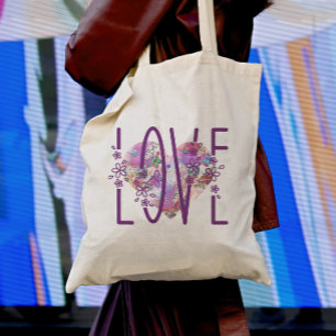 Tote Bag Papillon Coeur Floral Amour Texte mignon Boho pour