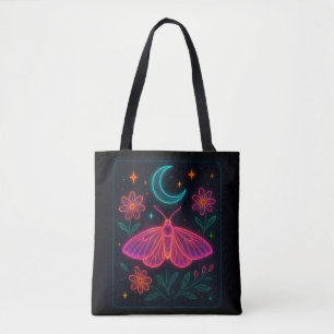 Tote Bag Papillon cosmique néon   Fleurs éthérées et étoile