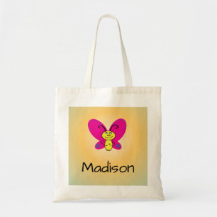 Tote Bag Papillon de dessin animé souriant avec nom
