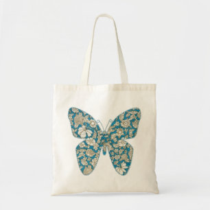 Tote Bag Papillon en tissu appliqué bleu floral