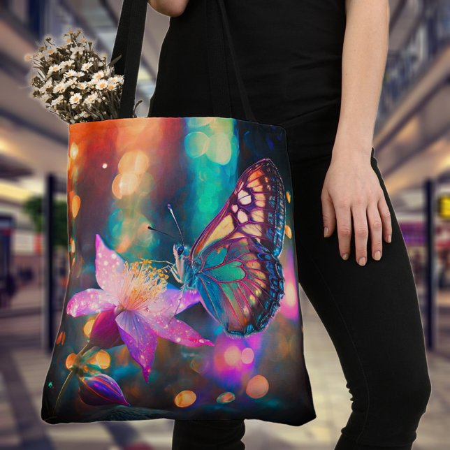 Tote Bag Papillon Et Fleur Colorée Fluant (Créateur téléchargé)