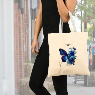 Tote Bag Papillon Floral Bleu Personnalisé