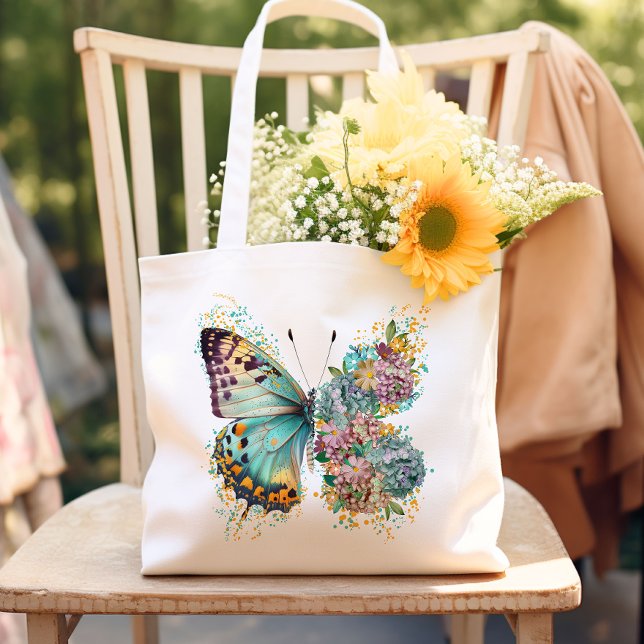 Tote Bag Papillon floral coloré (Carry your essentials in style with our vibrant floral butterfly tote bag. Unique, practical & chic!)