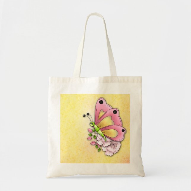 Tote Bag Papillon mignon et fleurs (Devant)