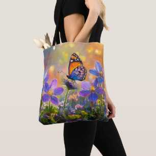 Tote Bag Papillon minuscule sur les Fleurs sauvages au leve