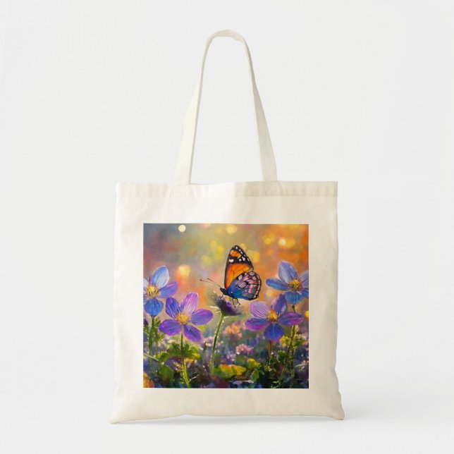 Tote Bag Papillon minuscule sur les Fleurs sauvages au leve (Devant)