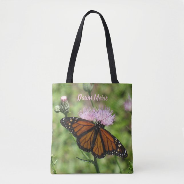 Tote Bag Papillon Monarque personnalisé et chardon rose (Devant)