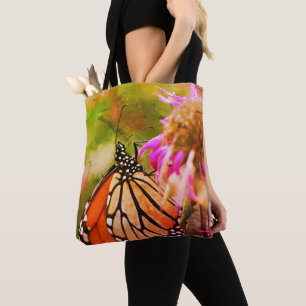 Tote Bag Papillon Monarque Sur L'Art Fleur Gros Plan