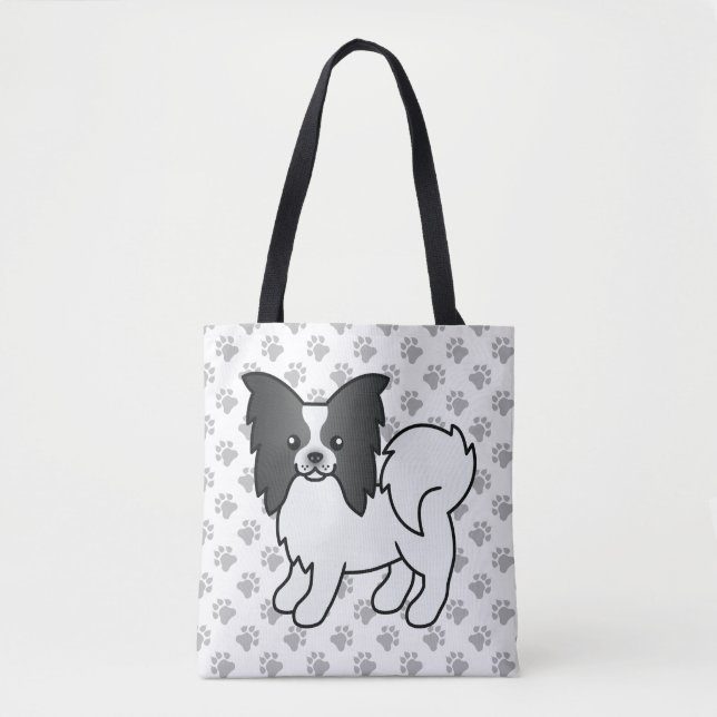 Tote Bag Papillon noir et blanc mignon caricature Chien & P (Devant)