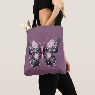 Tote Bag Papillon noir et rose Halloween