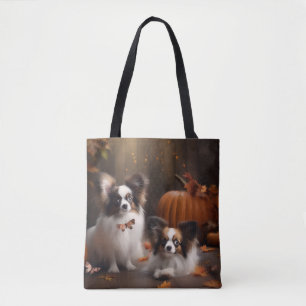Tote Bag Papillon Puppy Automne Citrouille de plaisir