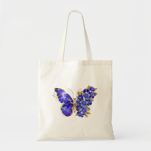 Tote Bag Papillon saphir à fleurs (Devant)