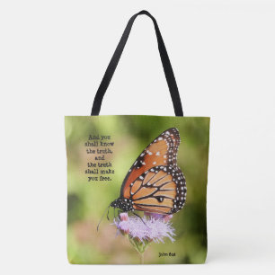Tote Bag Papillon sur Fleur sauvage, avec Verse (Jean 8:32)