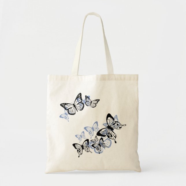 Tote Bag Papillons au pochoir bleu-noir (Devant)