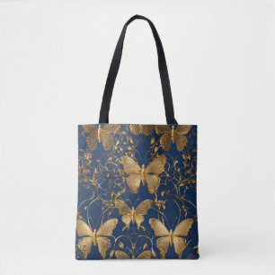 Tote Bag Papillons bleus métalliques avec Vins d'or
