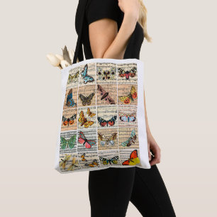 Tote Bag Papillons bugs Partition Musique Ephémère Vintage
