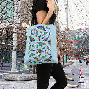 Tote Bag Papillons colorés sur le bleu bébé