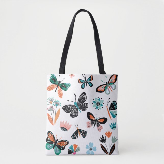 Tote Bag Papillons Fleurs : Collection Dessinée à la main (Devant)