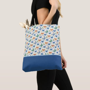 Tote Bag Papillons Fleurs Vert Jaune Bleu Bloc de Couleur