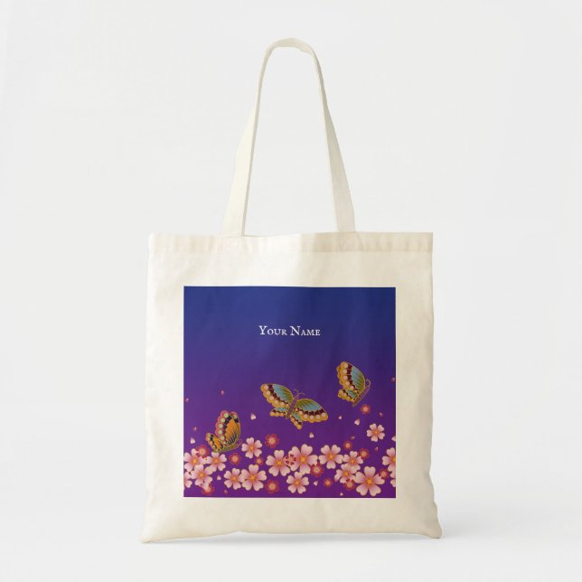 Tote Bag Papillons japonais Sakura Blossoms Personnalisé (Devant)