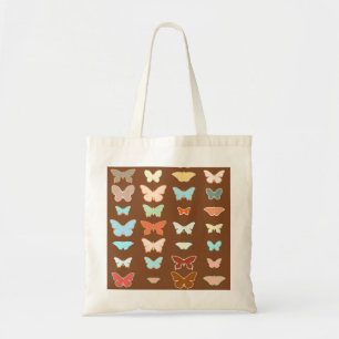 Tote Bag Papillons, marron, turquoise et corail