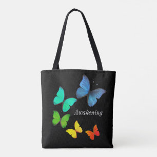 Tote Bag Papillons multicolores sur fond noir
