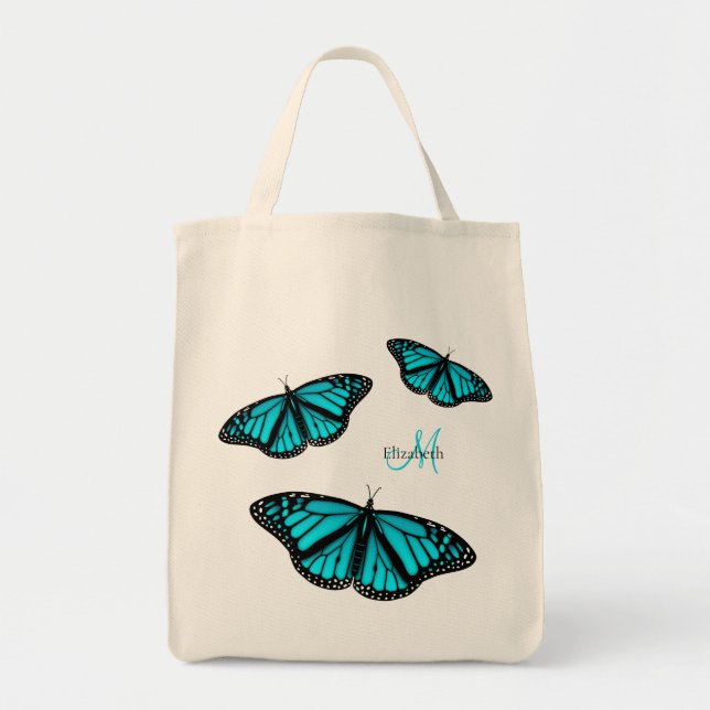 Tote Bag Papillons turquoise turquoises personnalisés (Devant)