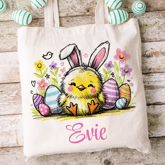 Tote Bag Pâques Enfants Nom Filles Bunny Chick (Chick Girls Easter Tote)