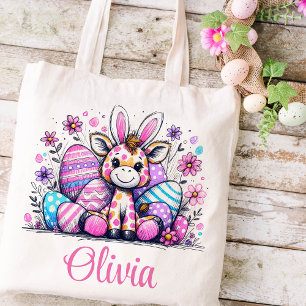 Tote Bag Pâques Enfants Nom Filles Lapin Giraffe
