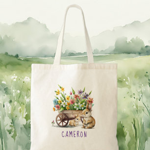 Tote Bag Pâques Personnalisés avec de Mignons Lapins