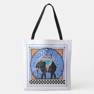Tote Bag Parade d'éléphants en bleu