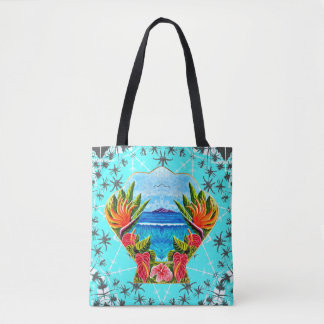 Tote Bag Paradis hawaïen deux fois (bleu)