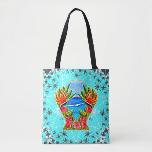 Tote Bag Paradis hawaïen deux fois (bleu)