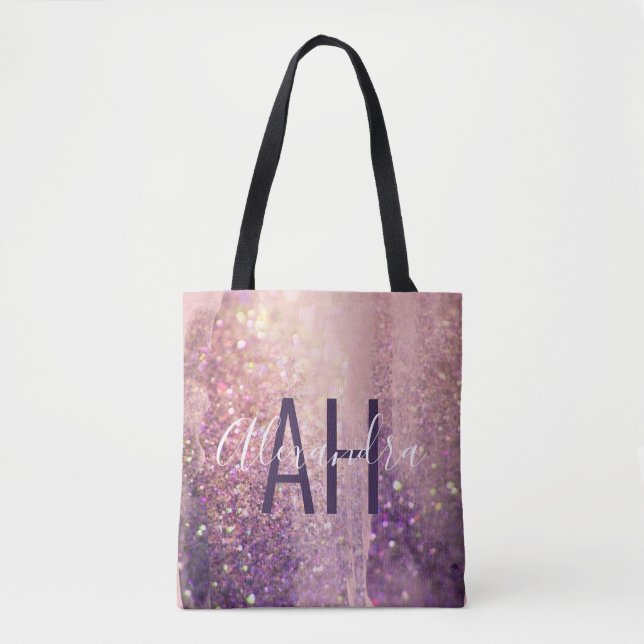 Tote Bag Paraphes rose violet parties scintillant de bouqui (Devant)