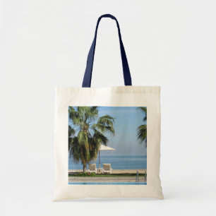 Tote Bag Parapluie de plage et chaises longues, Palmiers, O