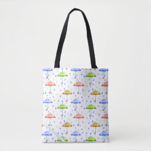Tote Bag Parapluies colorées et gouttes de pluie tombent