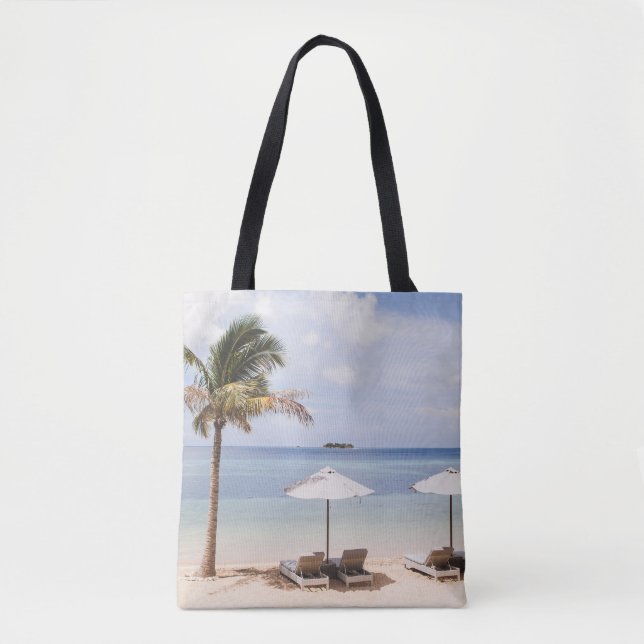 Tote Bag Parapluies tropicales : blanc, palmier. (Devant)