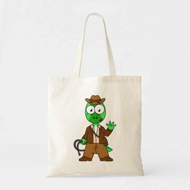Tote Bag Parasaurolophus Habillé Comme Indiana Jones. (Devant)