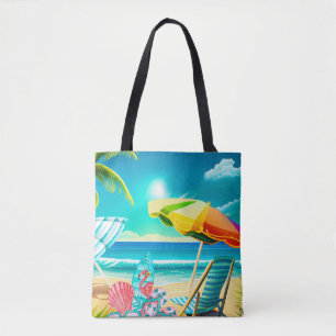 Tote Bag Parasols de plage, planches de surf et arbres